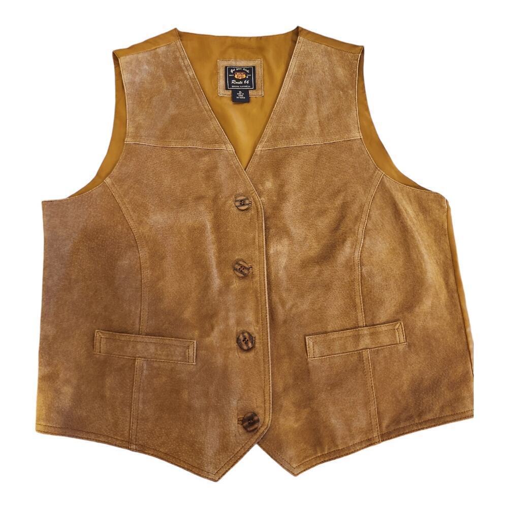 Route‎ 66 Mens brown leather suede vest sz XL western cowboy NWT